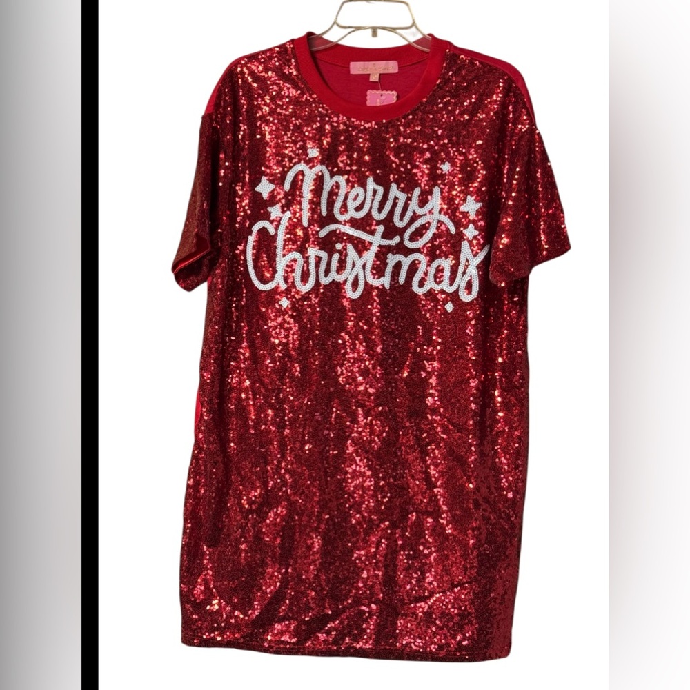 NWT Simply Southern Ladies Sequin Red Dress -MERRY Christmas SZ L/XL 🎄🎄🎄 - Picture 3 of 6
